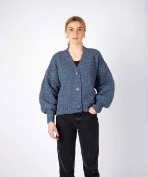 Knitted Cardigan with Cable Lantern Sleeve