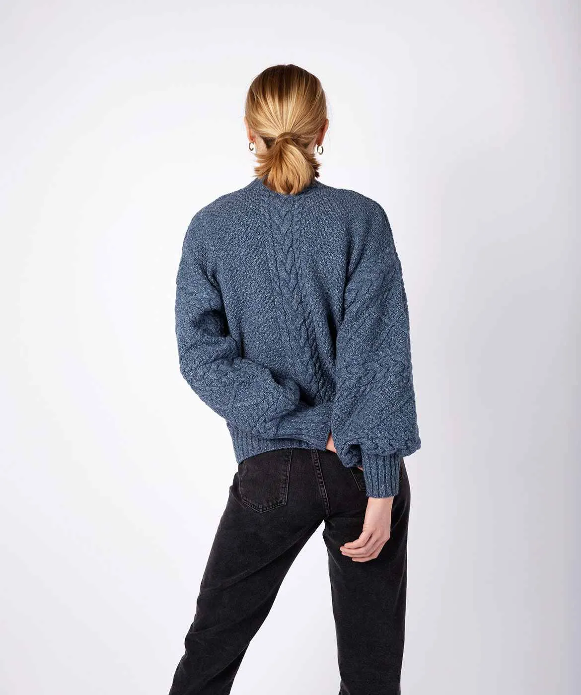 Knitted Cardigan with Cable Lantern Sleeve