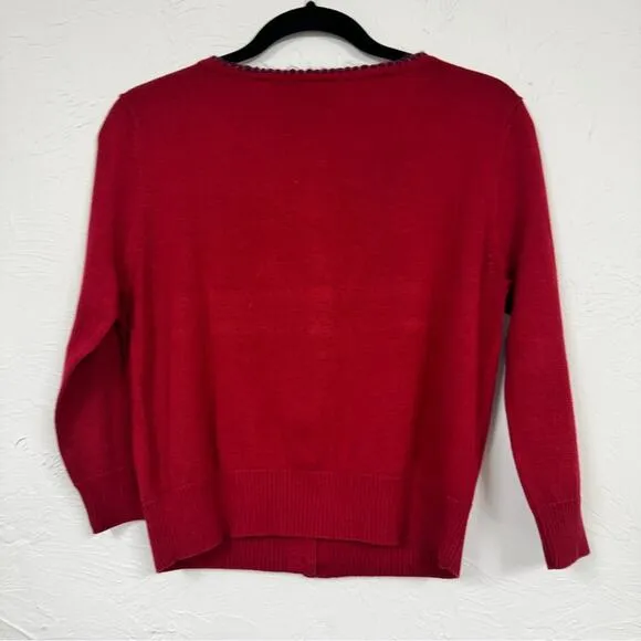 Knitted Dove Red Beaded Cardigan Sweater Womens L Cropped Preppy Coquette Boho