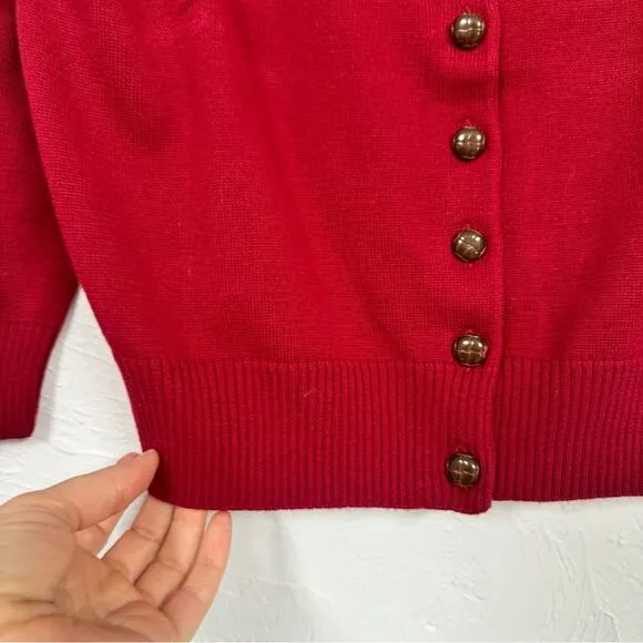Knitted Dove Red Beaded Cardigan Sweater Womens L Cropped Preppy Coquette Boho