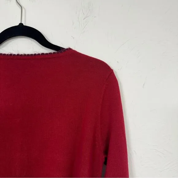 Knitted Dove Red Beaded Cardigan Sweater Womens L Cropped Preppy Coquette Boho