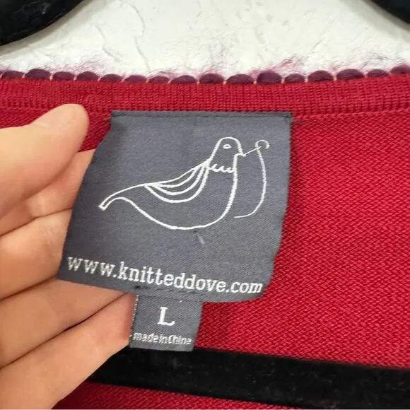 Knitted Dove Red Beaded Cardigan Sweater Womens L Cropped Preppy Coquette Boho