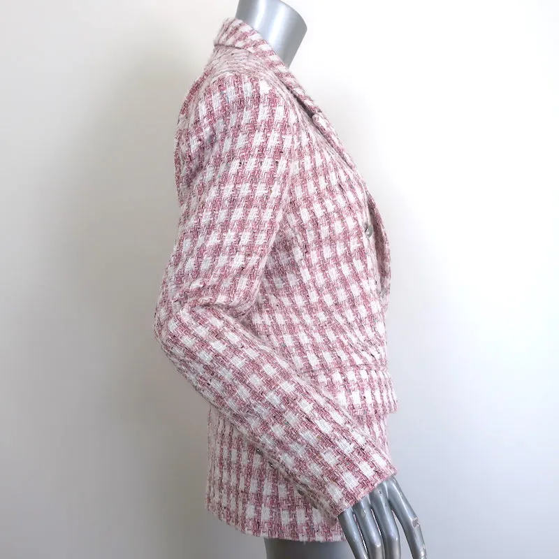 L'Agence Kenzie Double Breasted Tweed Blazer Pink/White Wool-Blend Size 8
