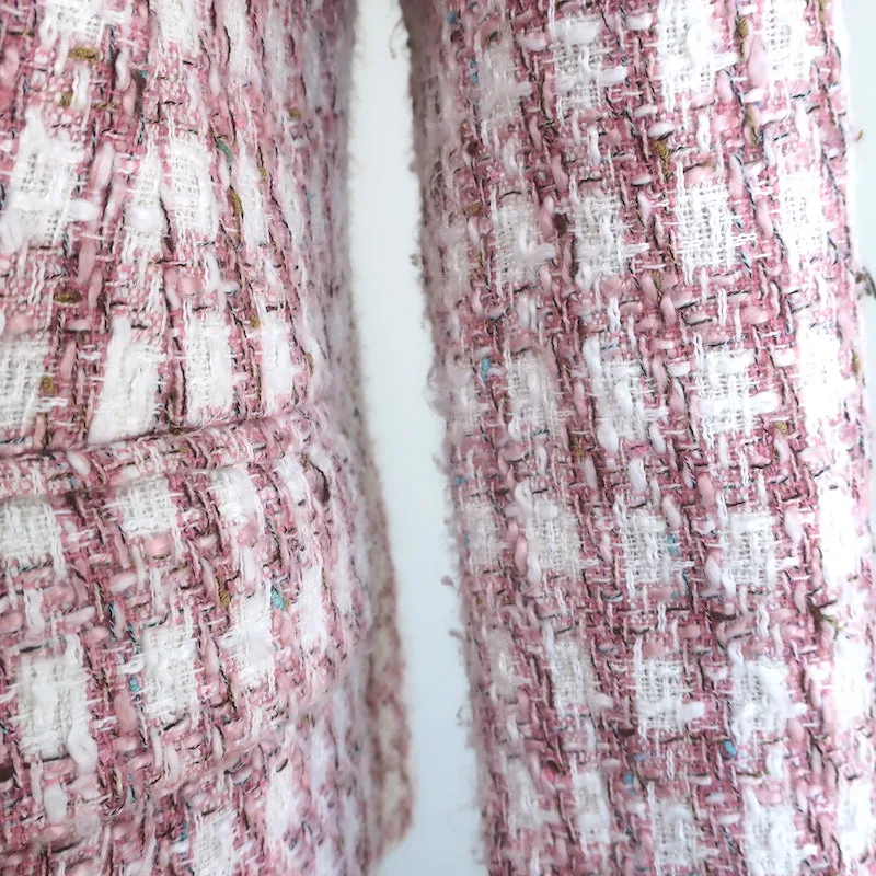 L'Agence Kenzie Double Breasted Tweed Blazer Pink/White Wool-Blend Size 8