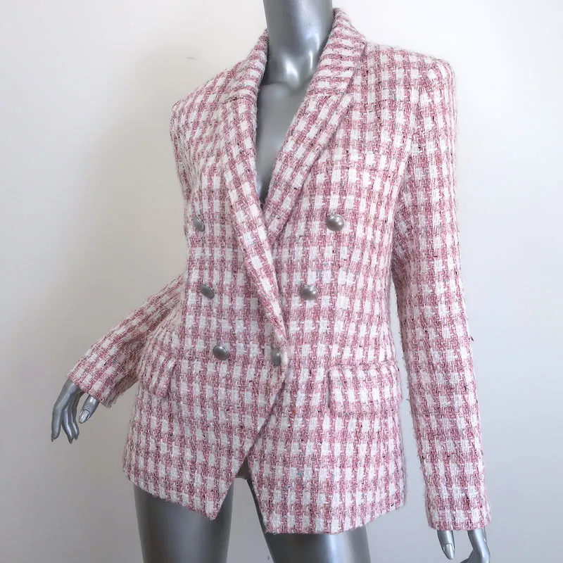 L'Agence Kenzie Double Breasted Tweed Blazer Pink/White Wool-Blend Size 8