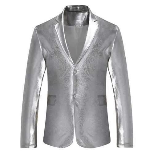 Lapel Single Breasted Metallic Color Blazer - Silver Xl