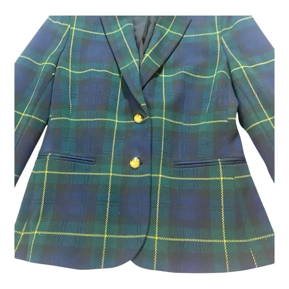 Lauren Ralph Lauren Plaid Blazer Equestrian Tartan Sz M Navy Green Gold