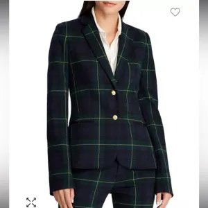 Lauren Ralph Lauren Plaid Blazer Equestrian Tartan Sz M Navy Green Gold