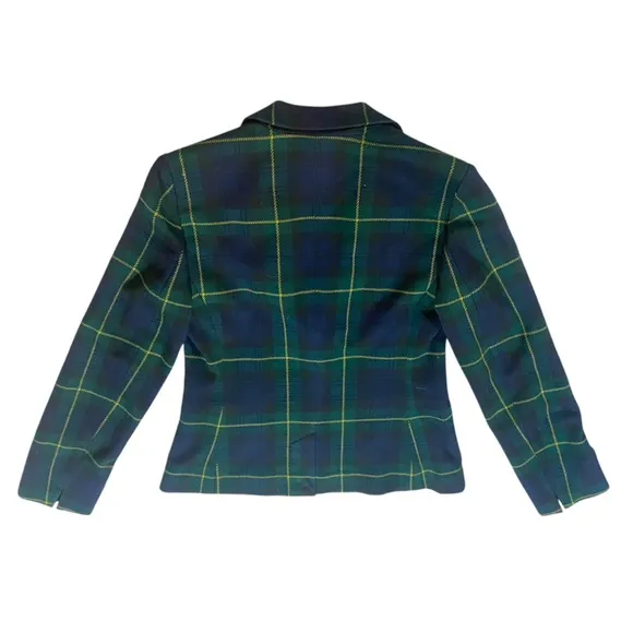 Lauren Ralph Lauren Plaid Blazer Equestrian Tartan Sz M Navy Green Gold