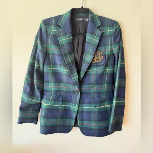Lauren/Ralph Lauren plaid monogram blazer