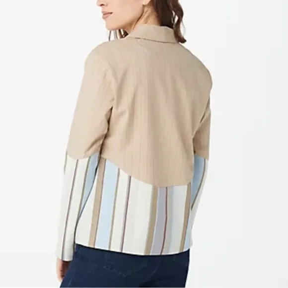 LAURIE Felt Los Angeles, Double Stripe Blazer Jacket, Beige Brown Blue
