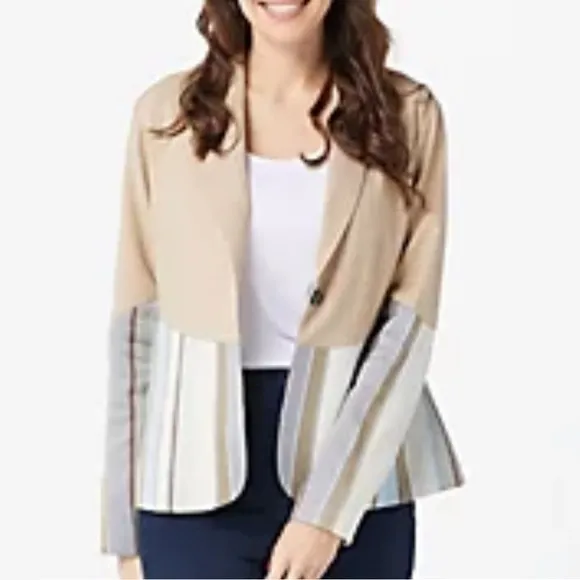 LAURIE Felt Los Angeles, Double Stripe Blazer Jacket, Beige Brown Blue
