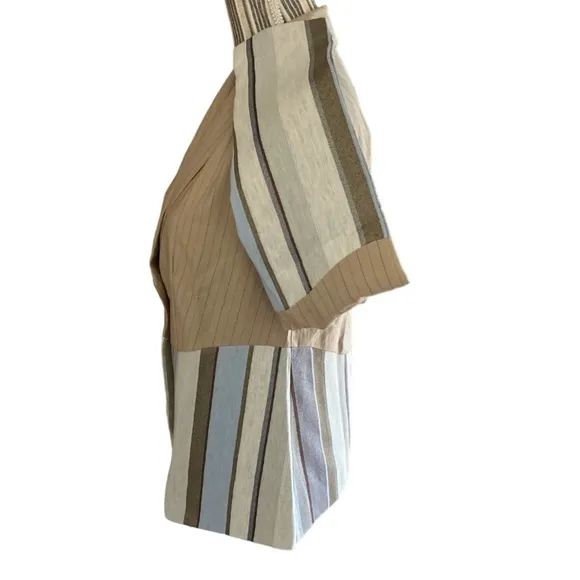 LAURIE Felt Los Angeles, Double Stripe Blazer Jacket, Beige Brown Blue
