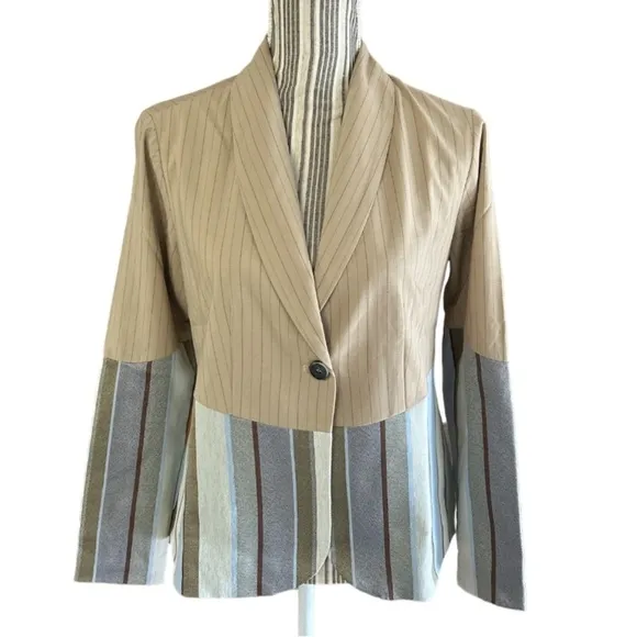 LAURIE Felt Los Angeles, Double Stripe Blazer Jacket, Beige Brown Blue