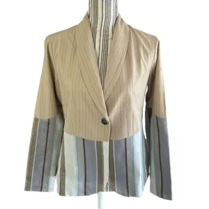 LAURIE Felt Los Angeles, Double Stripe Blazer Jacket, Beige Brown Blue