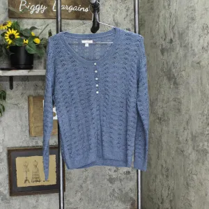 LC Lauren Conrad Womens Lightweight 1/4 Button Pullover Sweater Blue S