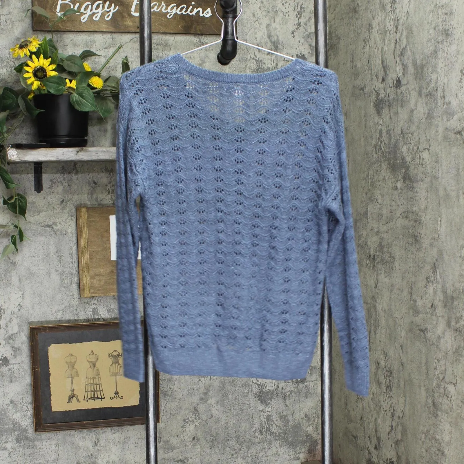 LC Lauren Conrad Womens Lightweight 1/4 Button Pullover Sweater Blue S