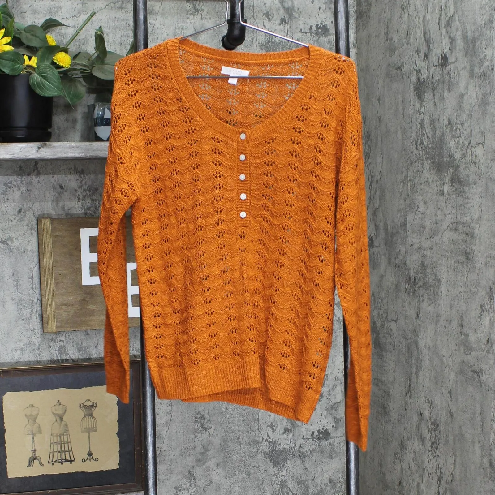 LC Lauren Conrad Womens Lightweight Knit Pullover Sweater Orange S
