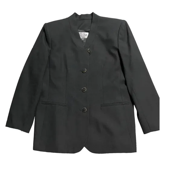 Le Suit Womens 12P Petite Single Breasted Blazer Black Suit Jacket Career Lined