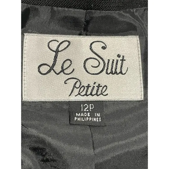 Le Suit Womens 12P Petite Single Breasted Blazer Black Suit Jacket Career Lined