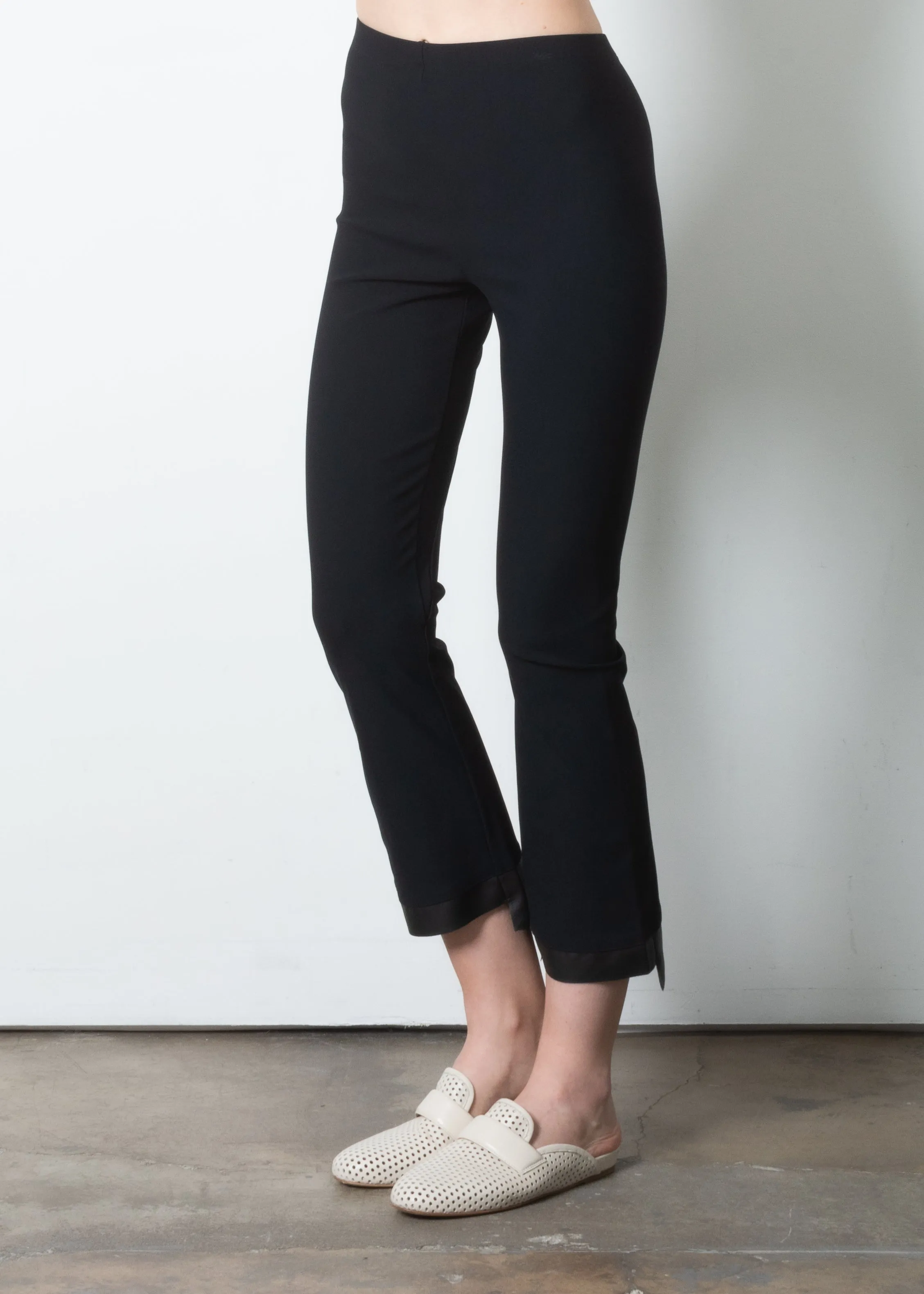 Leather Step Hem Cropped Flare Tech Stretch Leggings - OLGA CORE