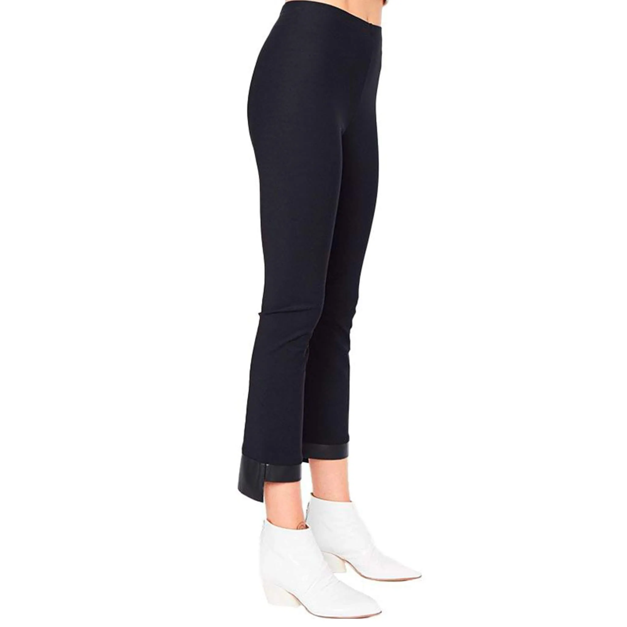 Leather Step Hem Cropped Flare Tech Stretch Leggings - OLGA CORE