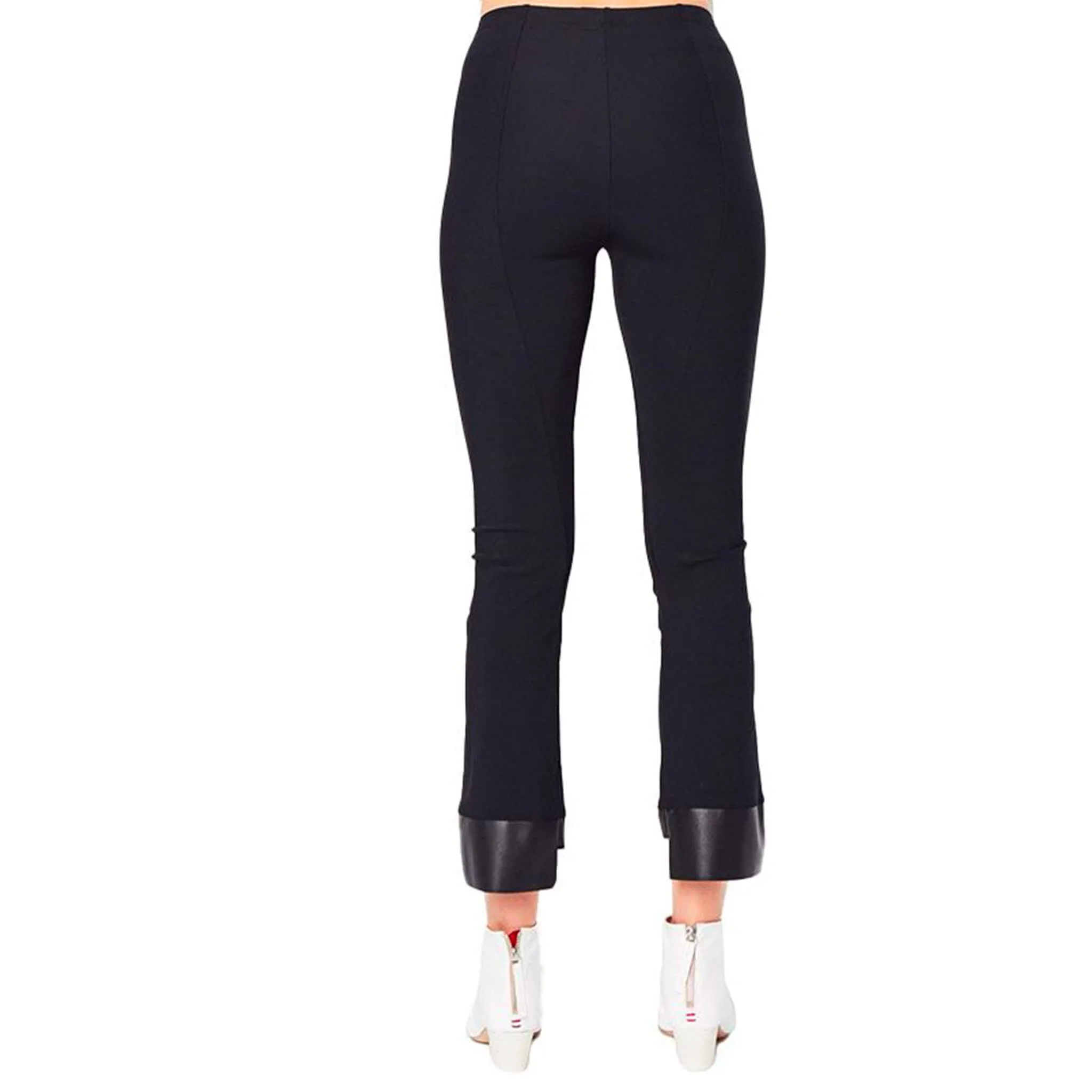 Leather Step Hem Cropped Flare Tech Stretch Leggings - OLGA CORE