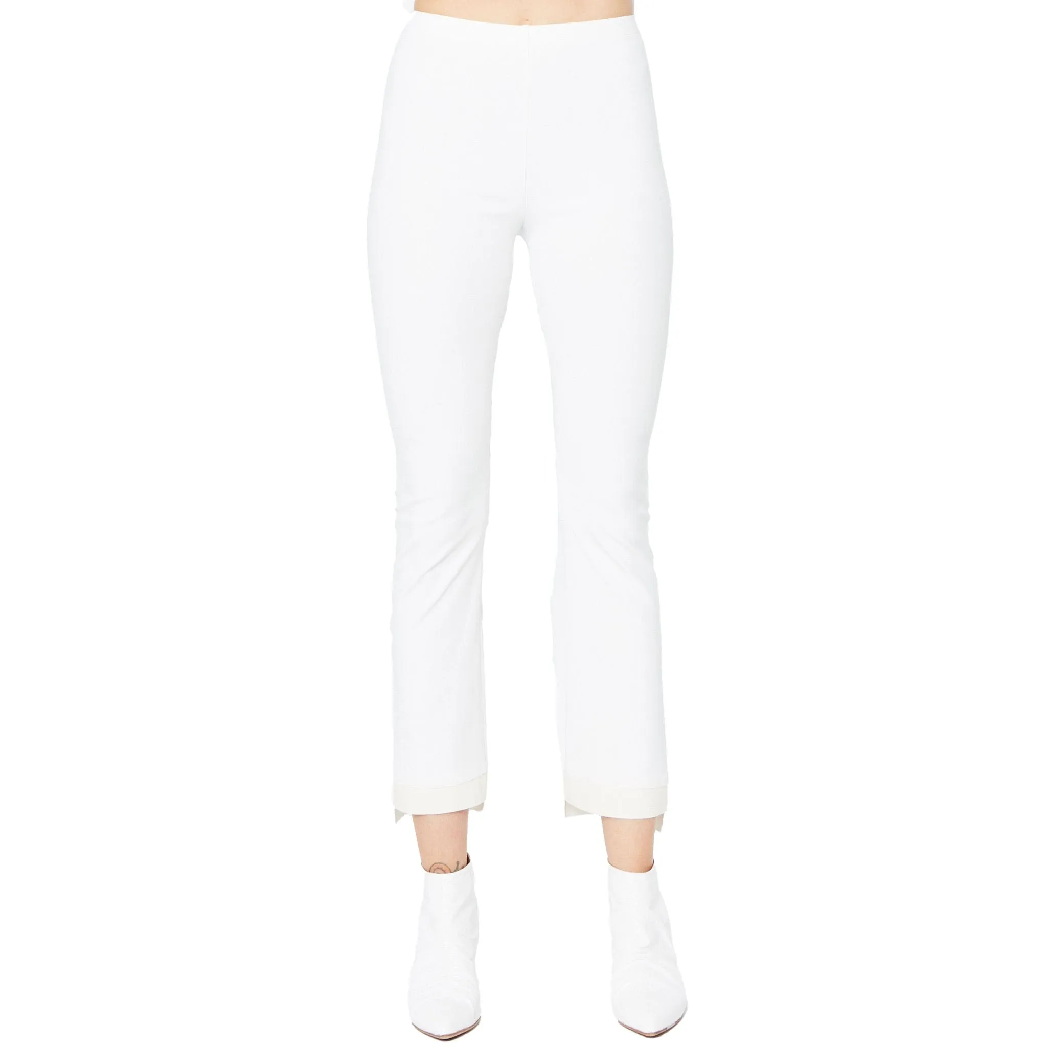 Leather Step Hem Cropped Flare Tech Stretch Leggings - OLGA CORE