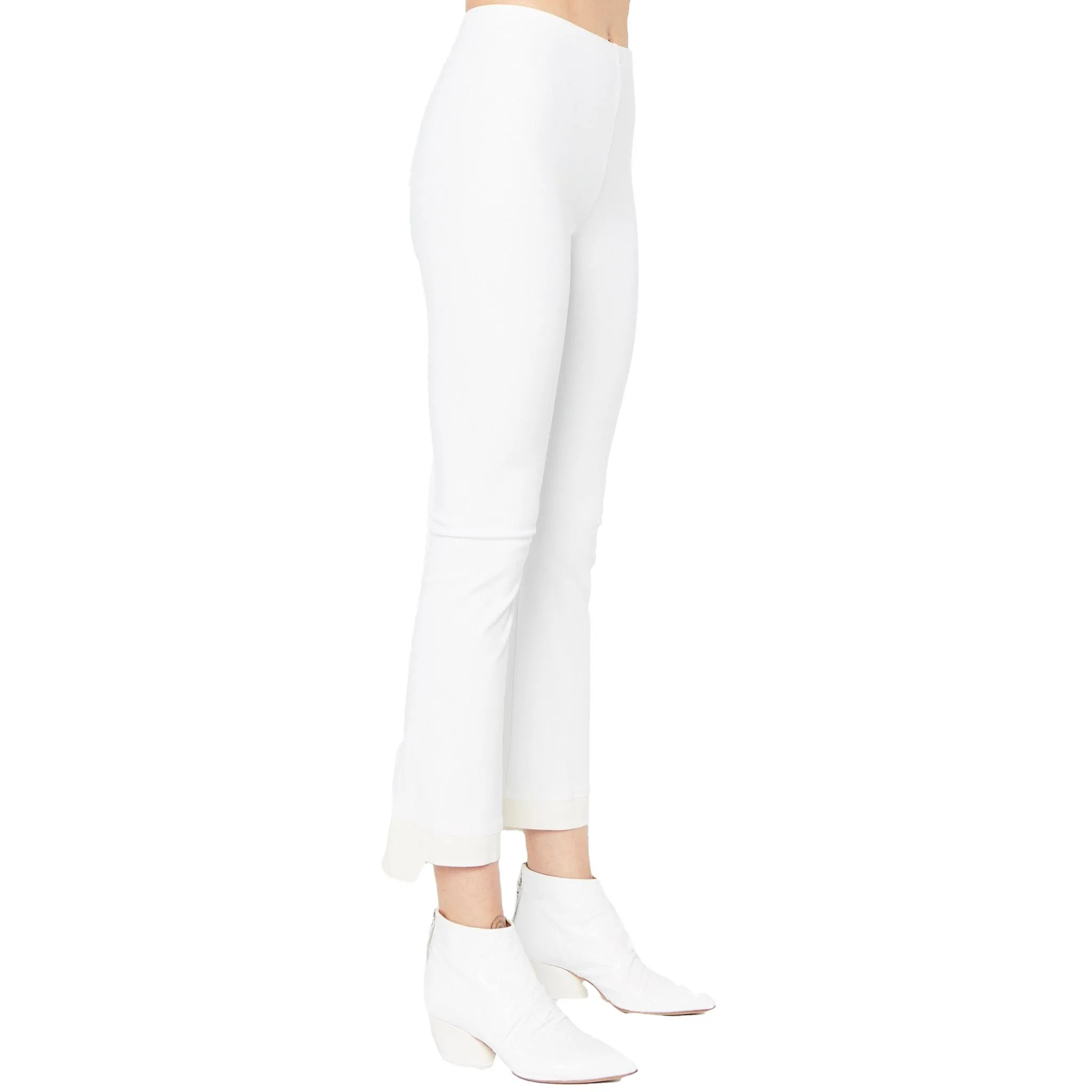 Leather Step Hem Cropped Flare Tech Stretch Leggings - OLGA CORE