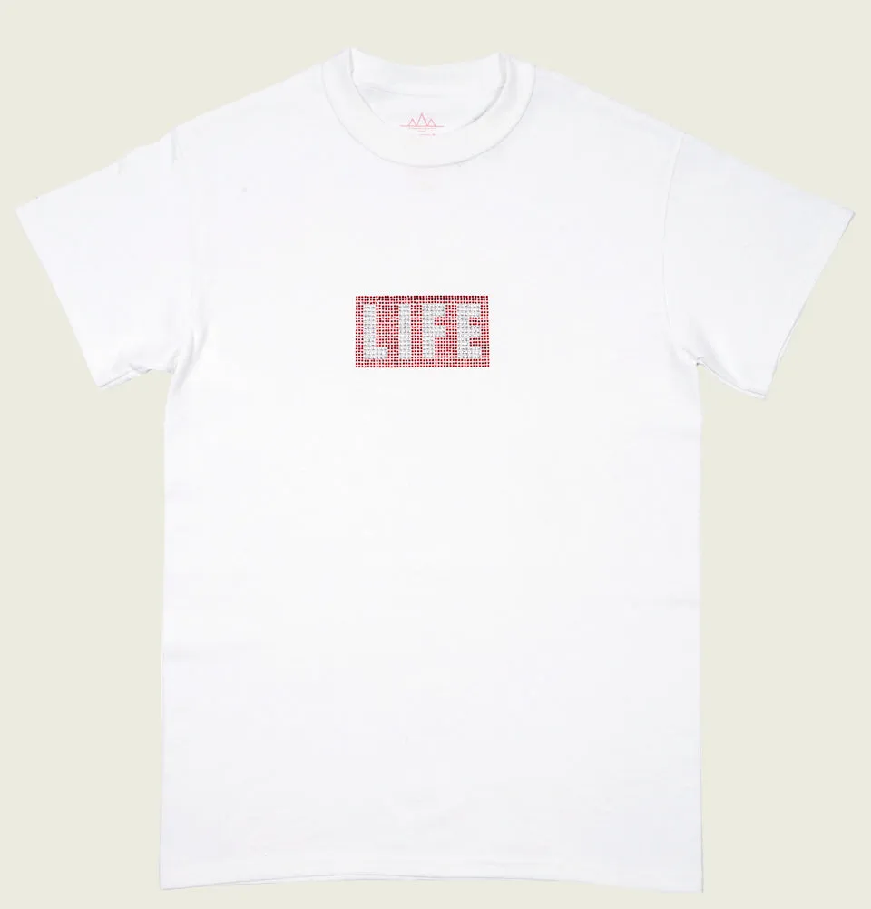 LIFE LOGO RHINESTONE Unisex White T-shirt