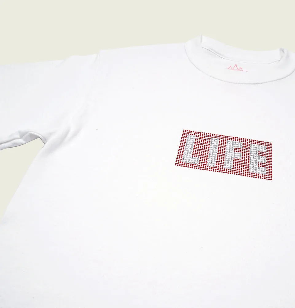 LIFE LOGO RHINESTONE Unisex White T-shirt