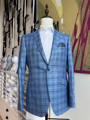 Light Blue Bamboo Plaid Blazer