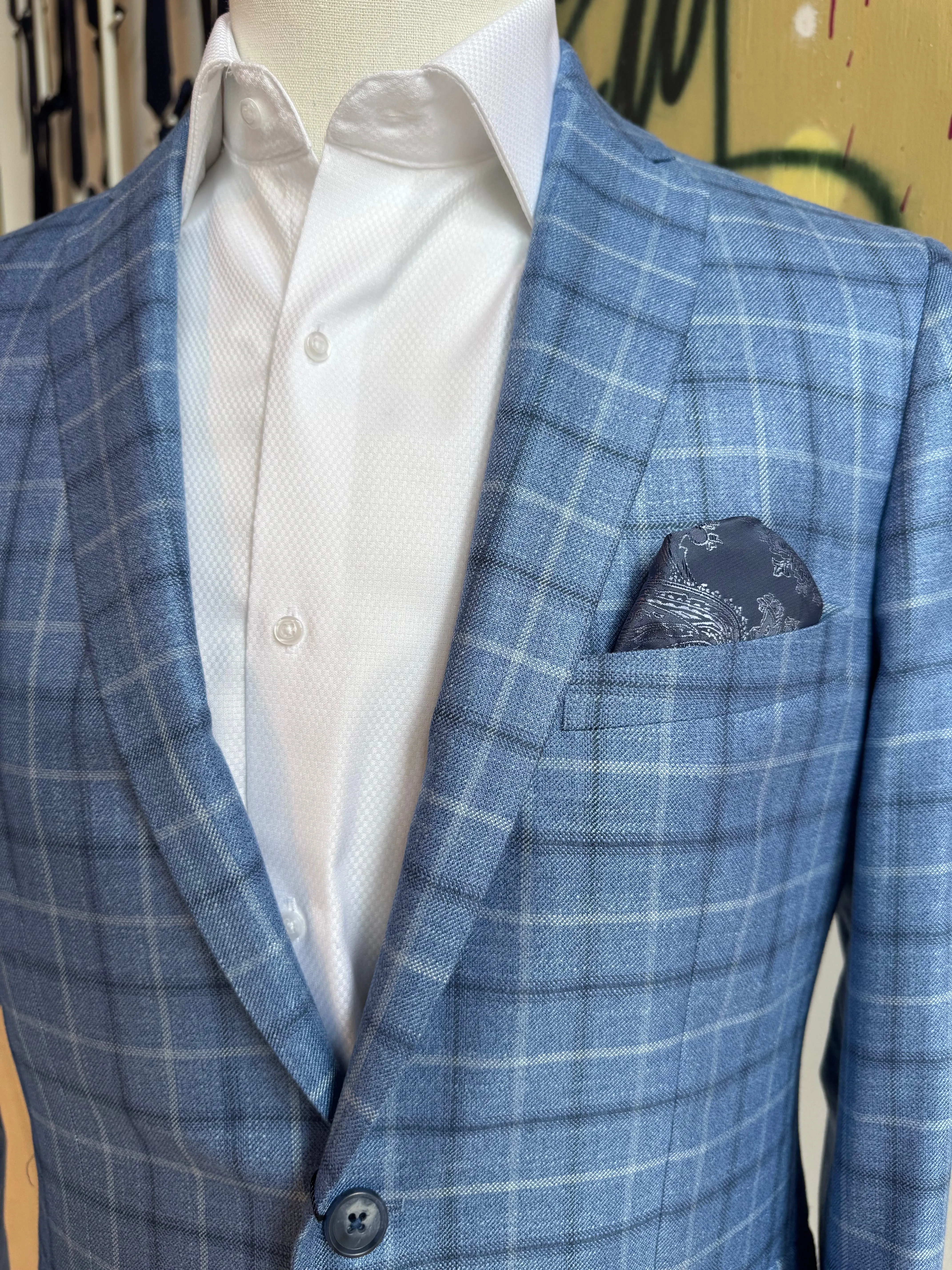 Light Blue Bamboo Plaid Blazer