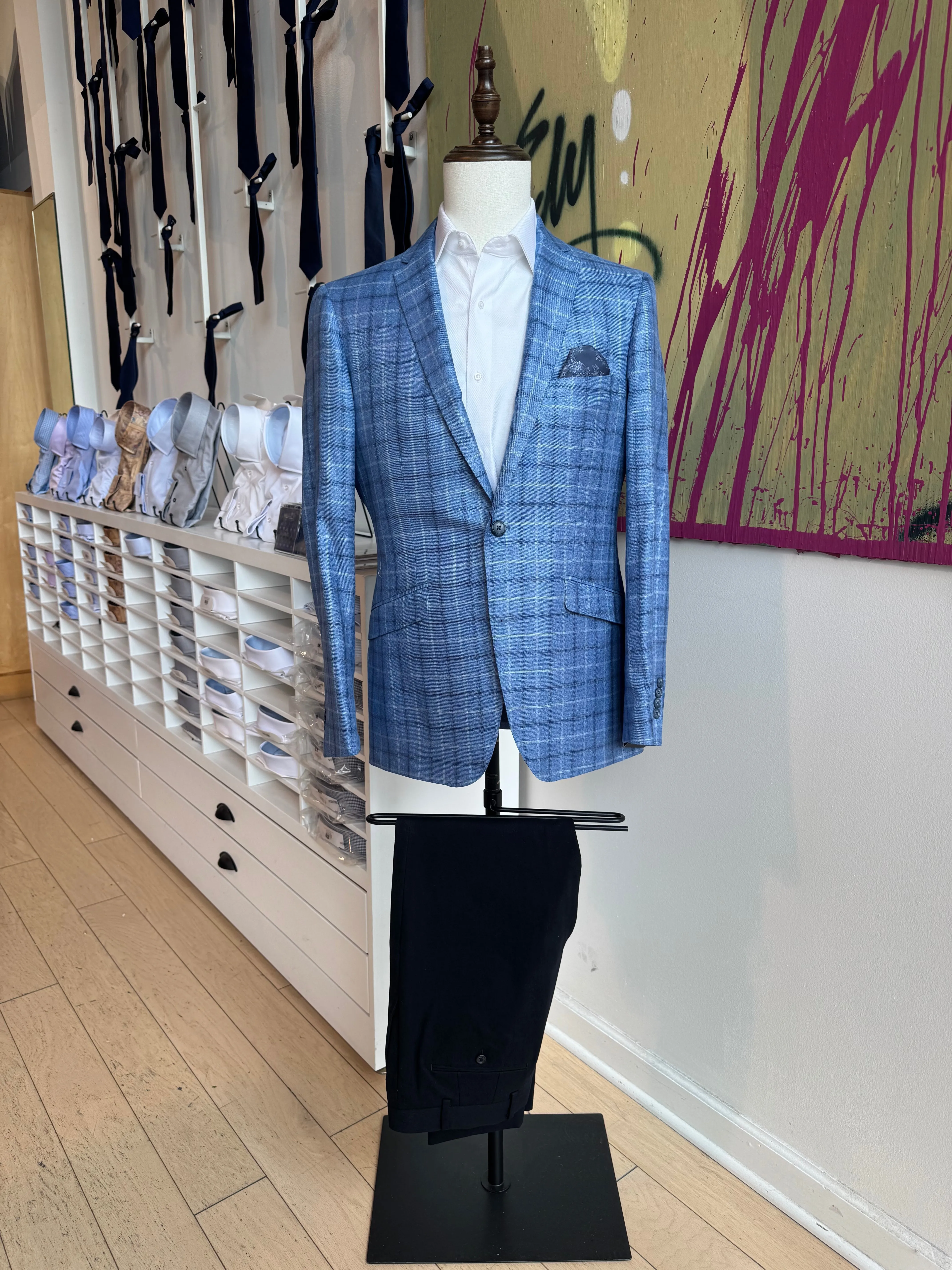 Light Blue Bamboo Plaid Blazer