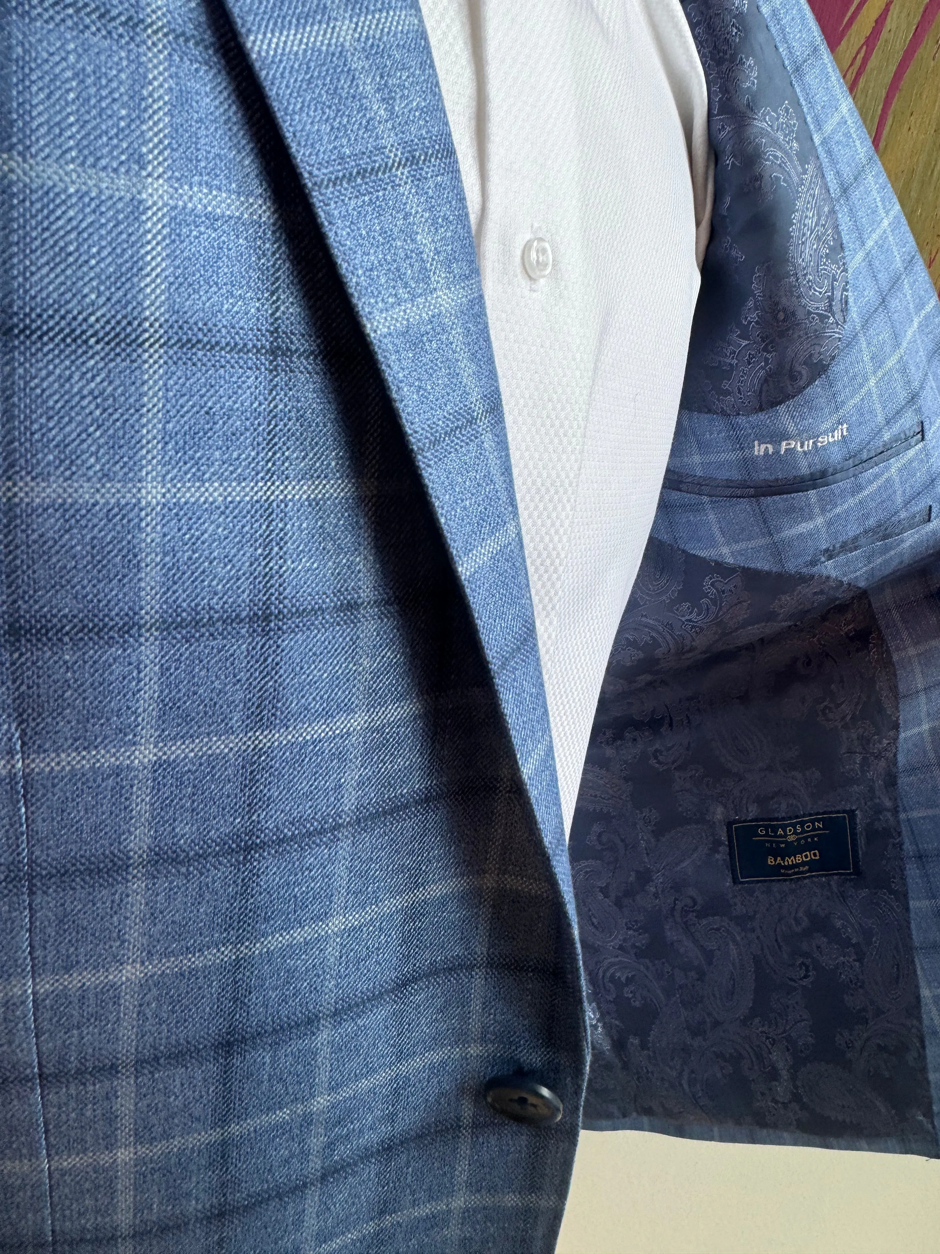 Light Blue Bamboo Plaid Blazer