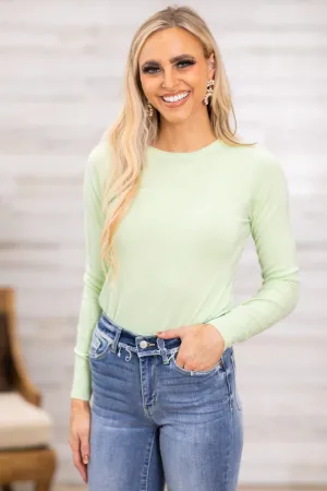 Light Green Round Neck Lightweight Sweater