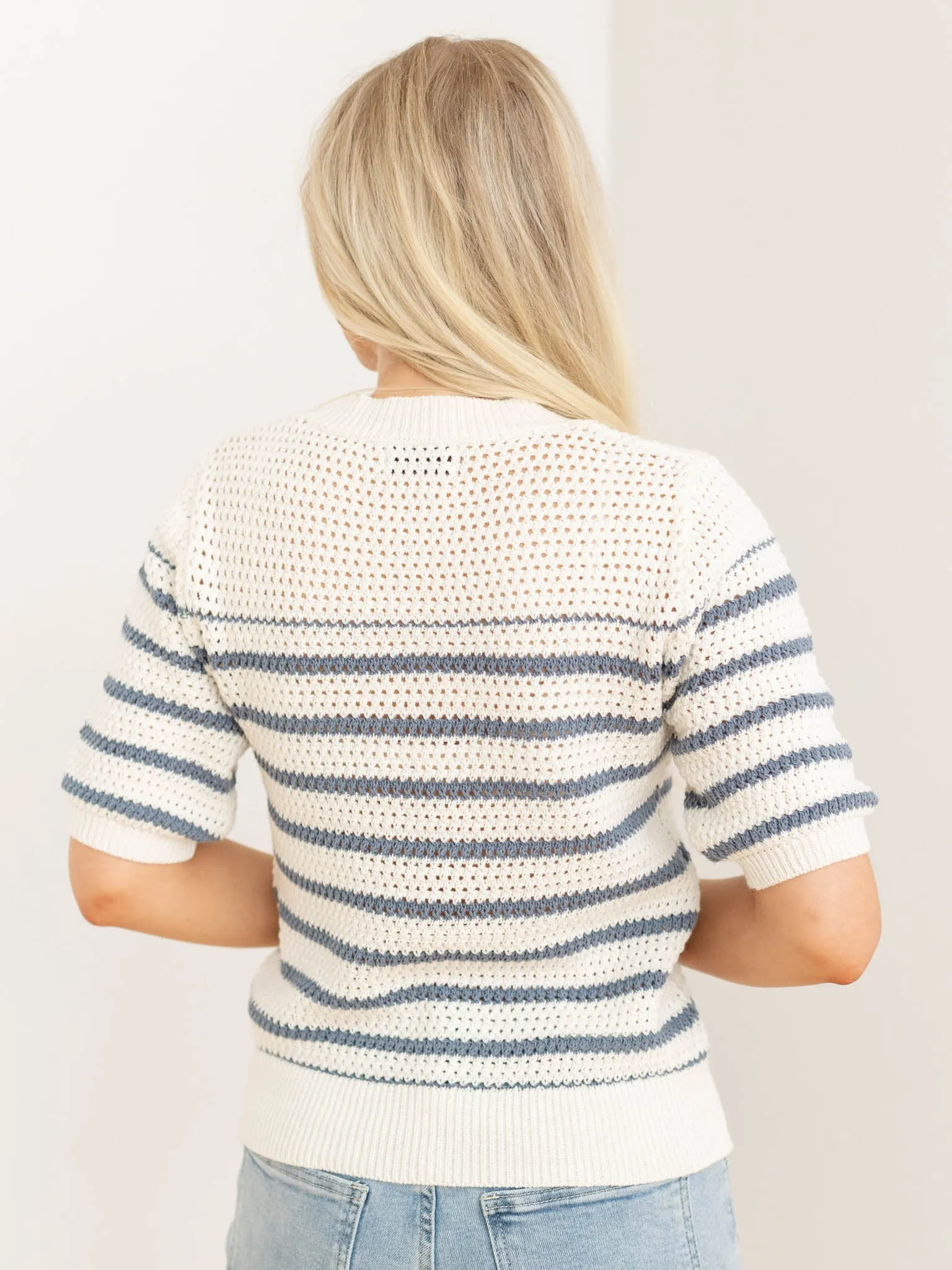 Lightweight Crochet Short Sleeve Sweater Top
