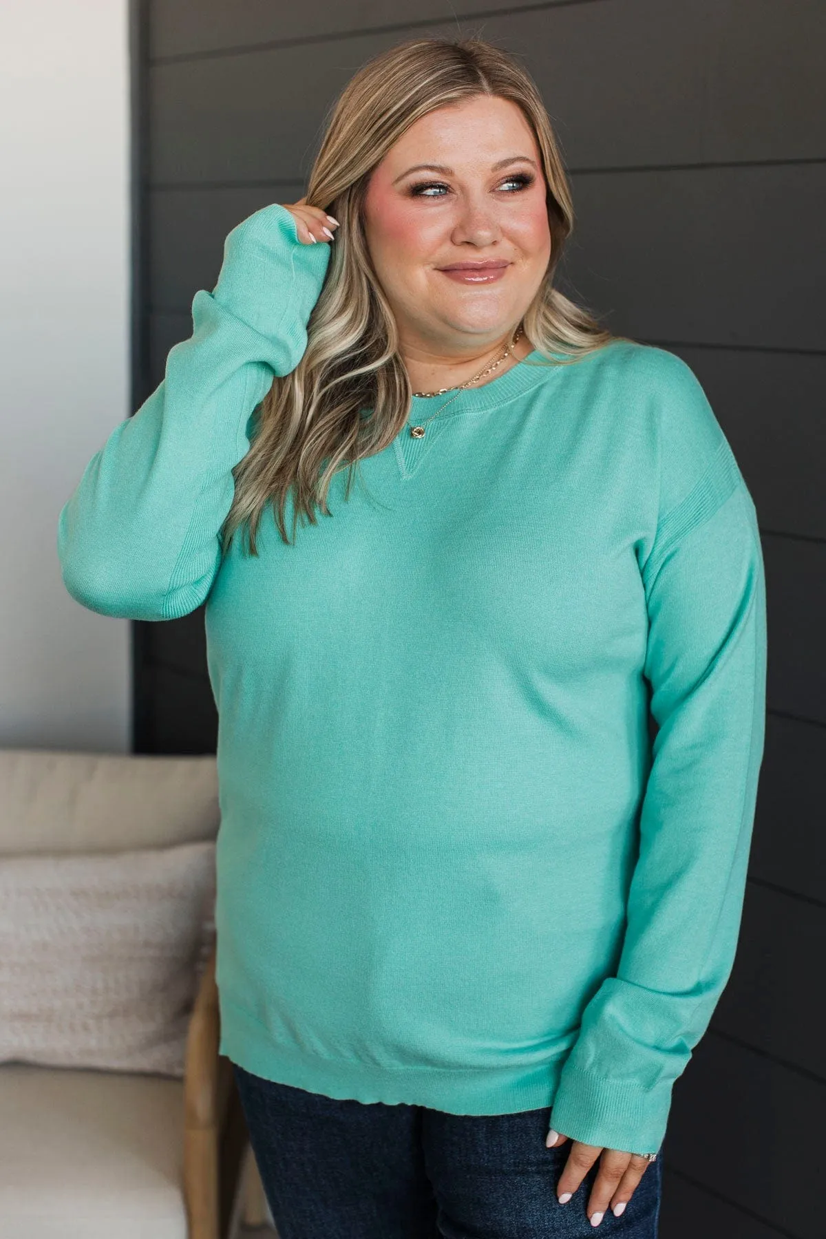 Liking Your Style Knit Sweater- Mint Blue
