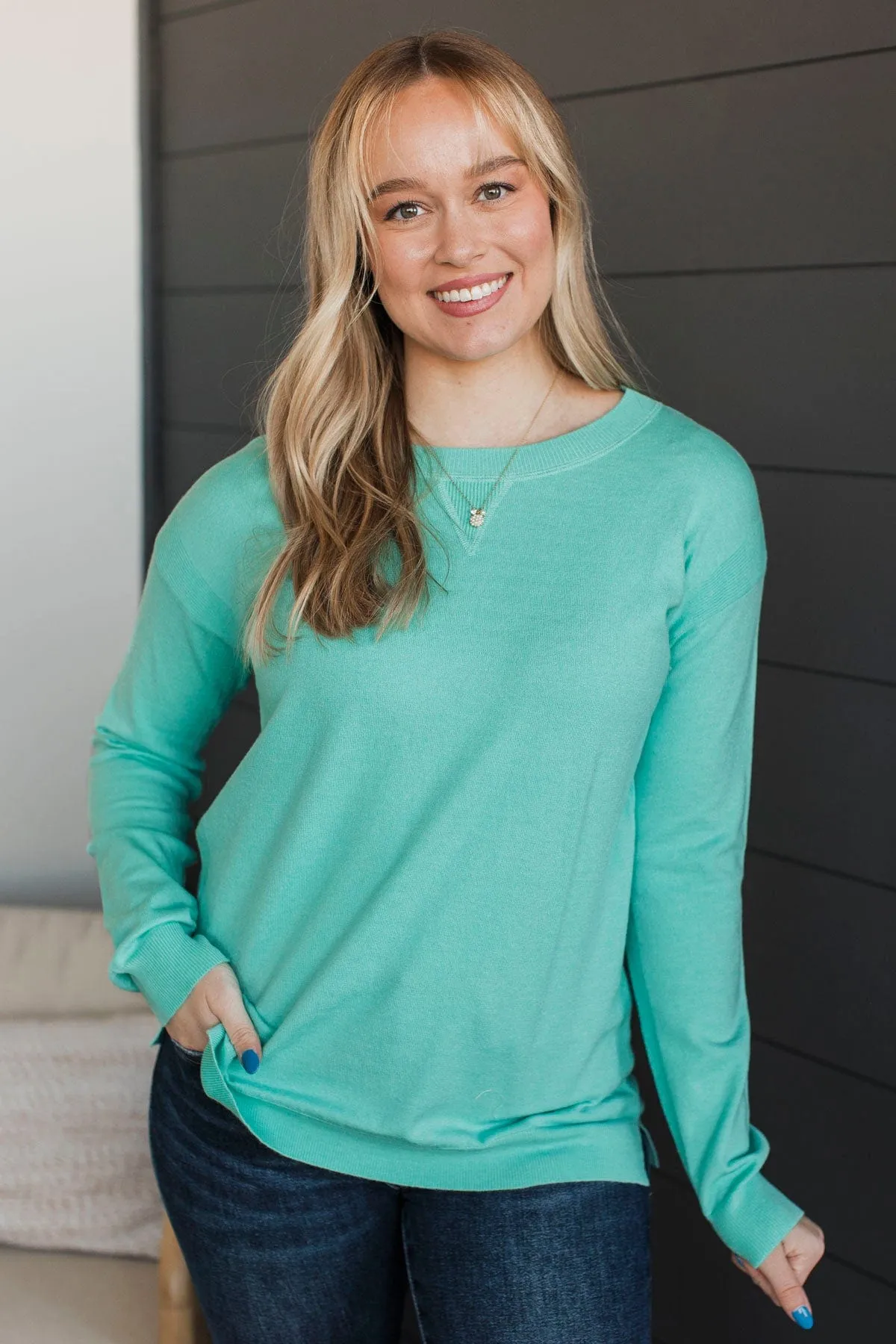Liking Your Style Knit Sweater- Mint Blue