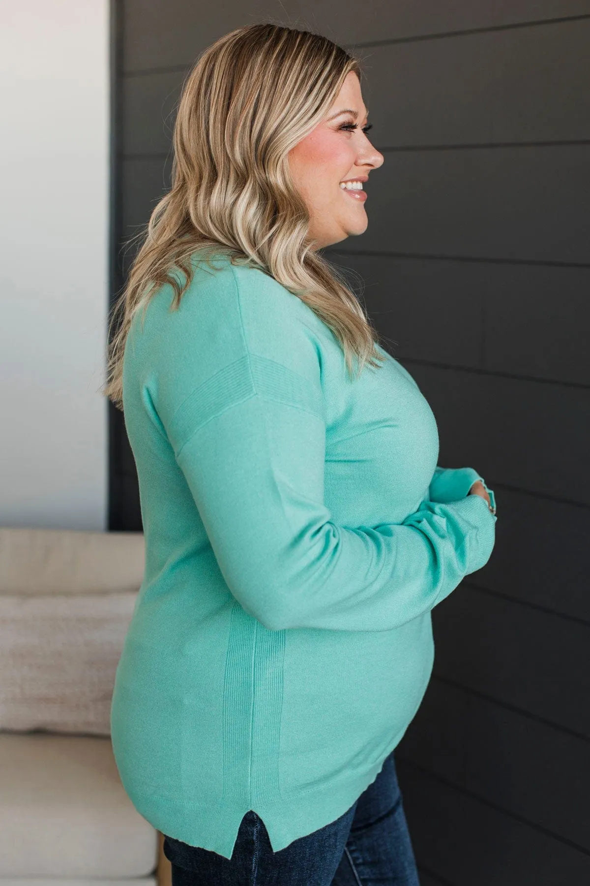 Liking Your Style Knit Sweater- Mint Blue