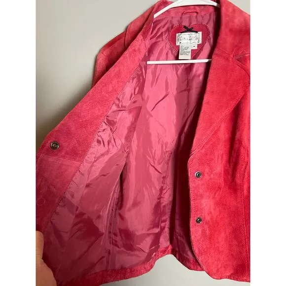 Live a Little Pink Suede Leather Blazer Jacket Womens Medium Barbiecore