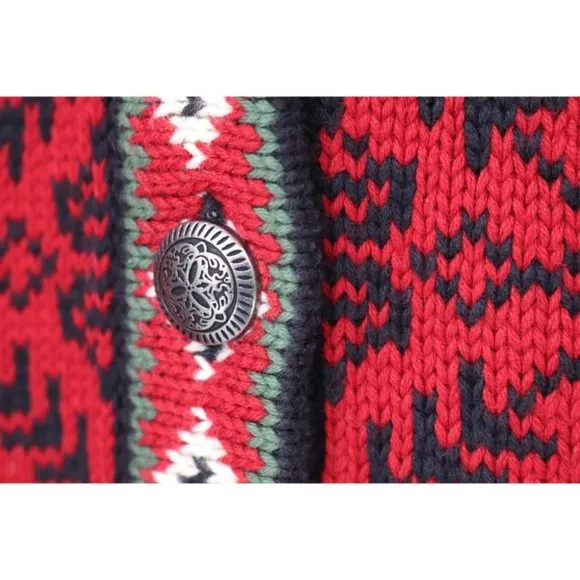 Ll bean Cardigan women's M Nordic embossed buttons sweater snowflake cotton red