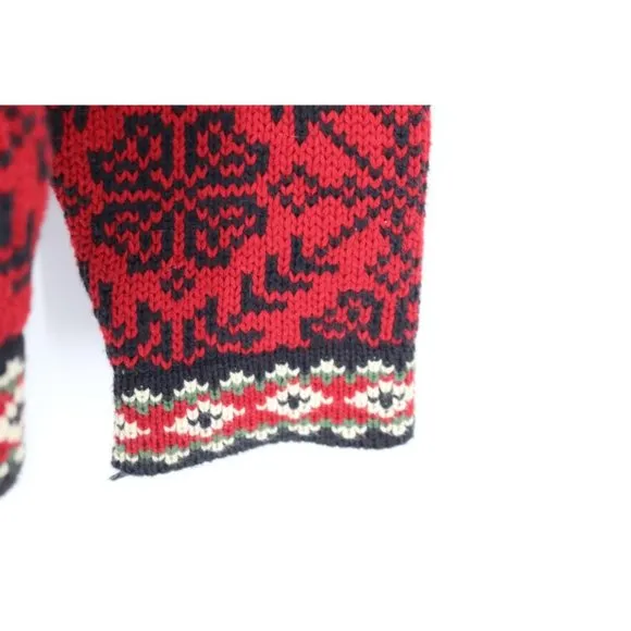 Ll bean Cardigan women's M Nordic embossed buttons sweater snowflake cotton red