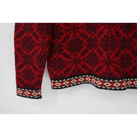 Ll bean Cardigan women's M Nordic embossed buttons sweater snowflake cotton red