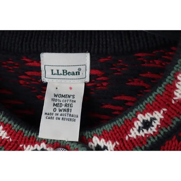 Ll bean Cardigan women's M Nordic embossed buttons sweater snowflake cotton red