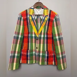 L.L. Bean Multicolor Plaid Seersucker Women’s Blazer Size 14‎