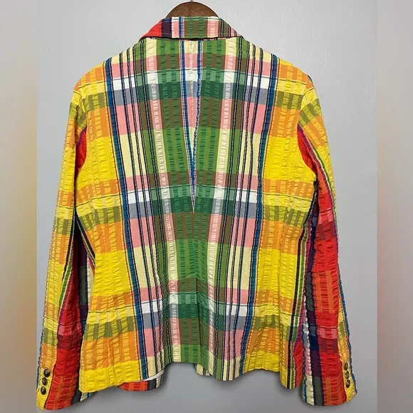 L.L. Bean Multicolor Plaid Seersucker Women’s Blazer Size 14‎