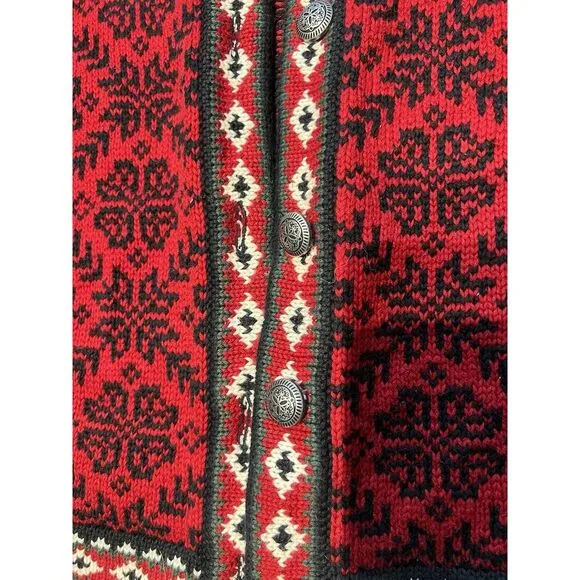 LL Bean Vtg Cotton Button‎ Up Cardigan Sweater Women's XL 90s Red Nordic Cottage