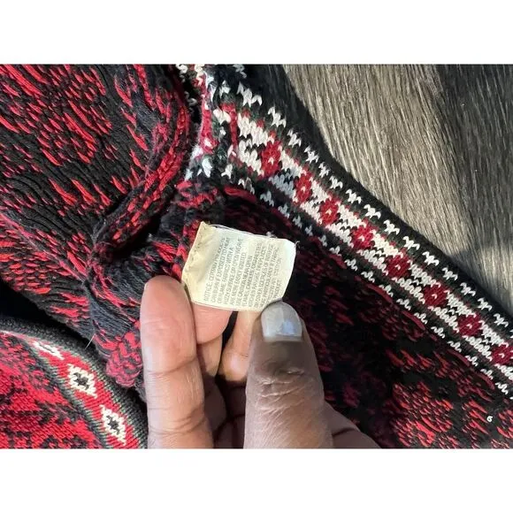 LL Bean Vtg Cotton Button‎ Up Cardigan Sweater Women's XL 90s Red Nordic Cottage