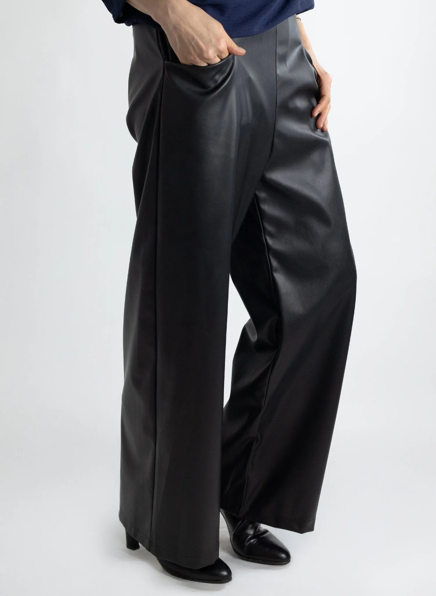 Long Odette Pant - Black Pleather